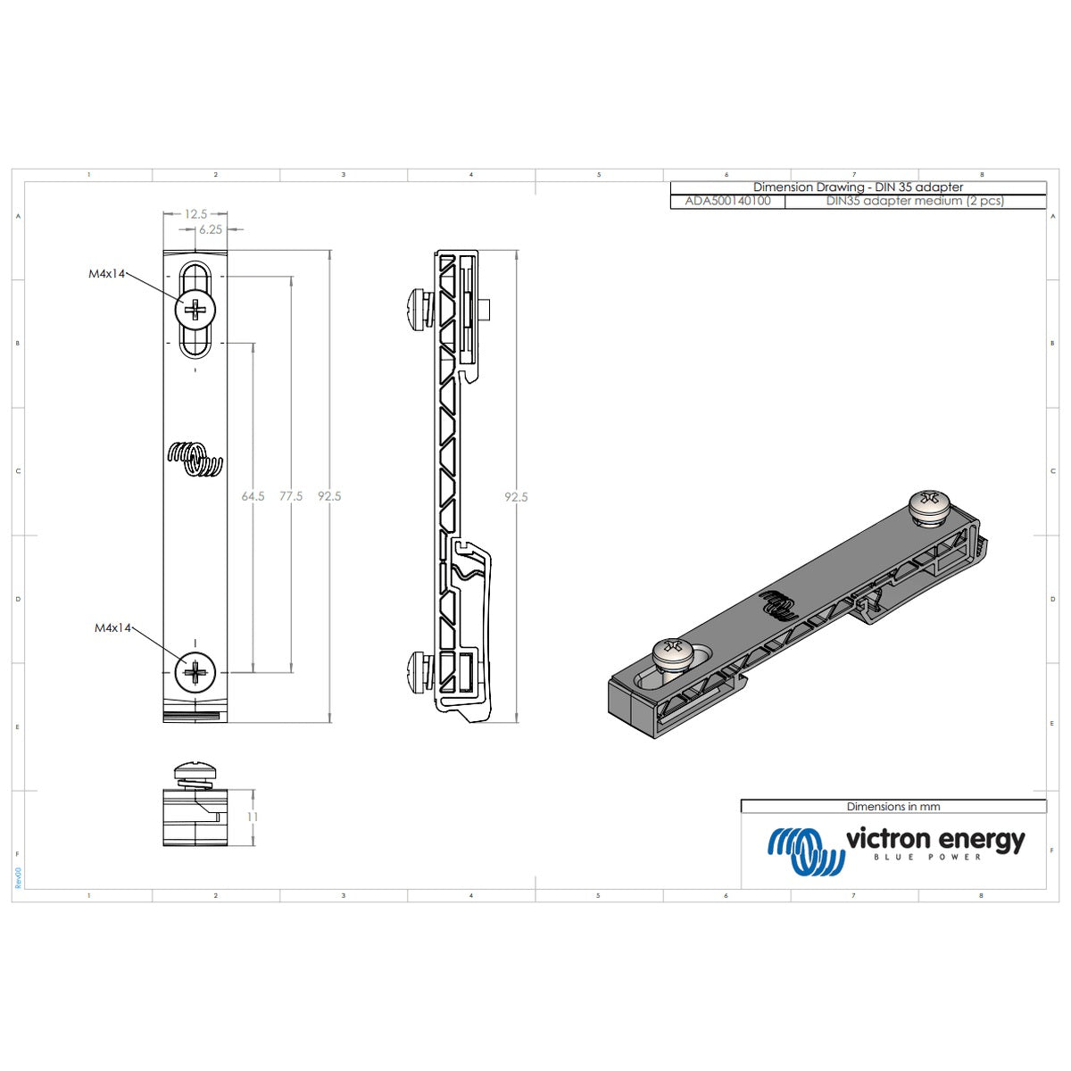 Victron Energy - 50A - Medium DIN35 Adapters for Cerbo, Orion DC-DCs & 30-50A MPPTs