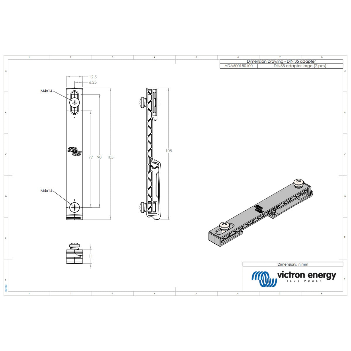 Victron Energy - 15A - Large DIN35 Adapters for Cerbo & 10- MPPTs