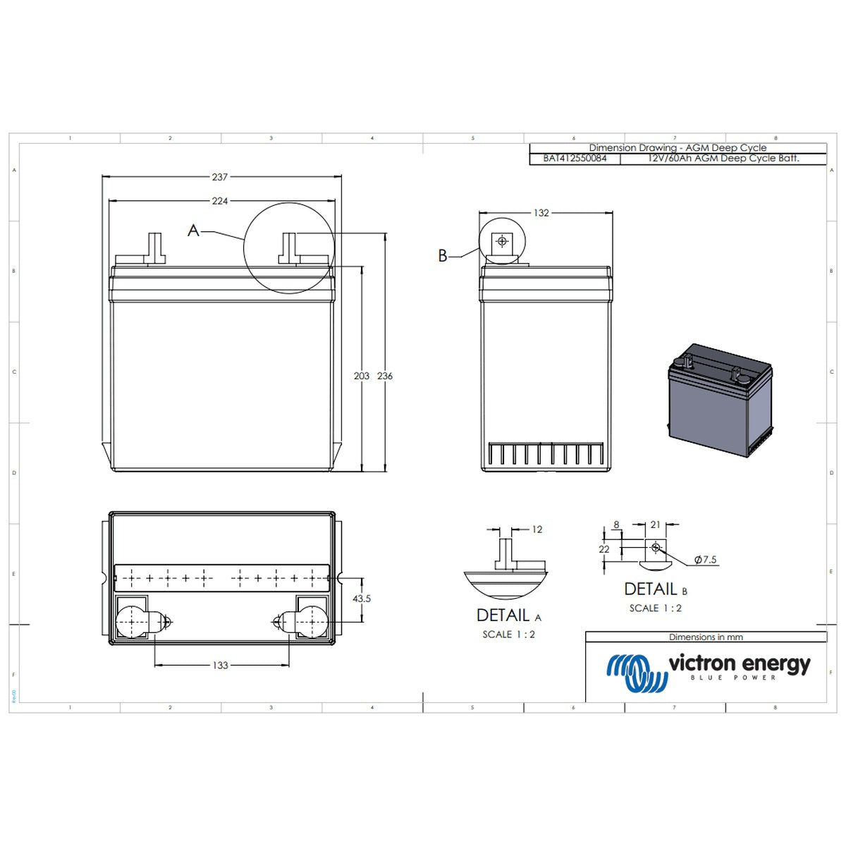 Victron Energy - 12V - 60AH - AGM Deep Cycle Battery