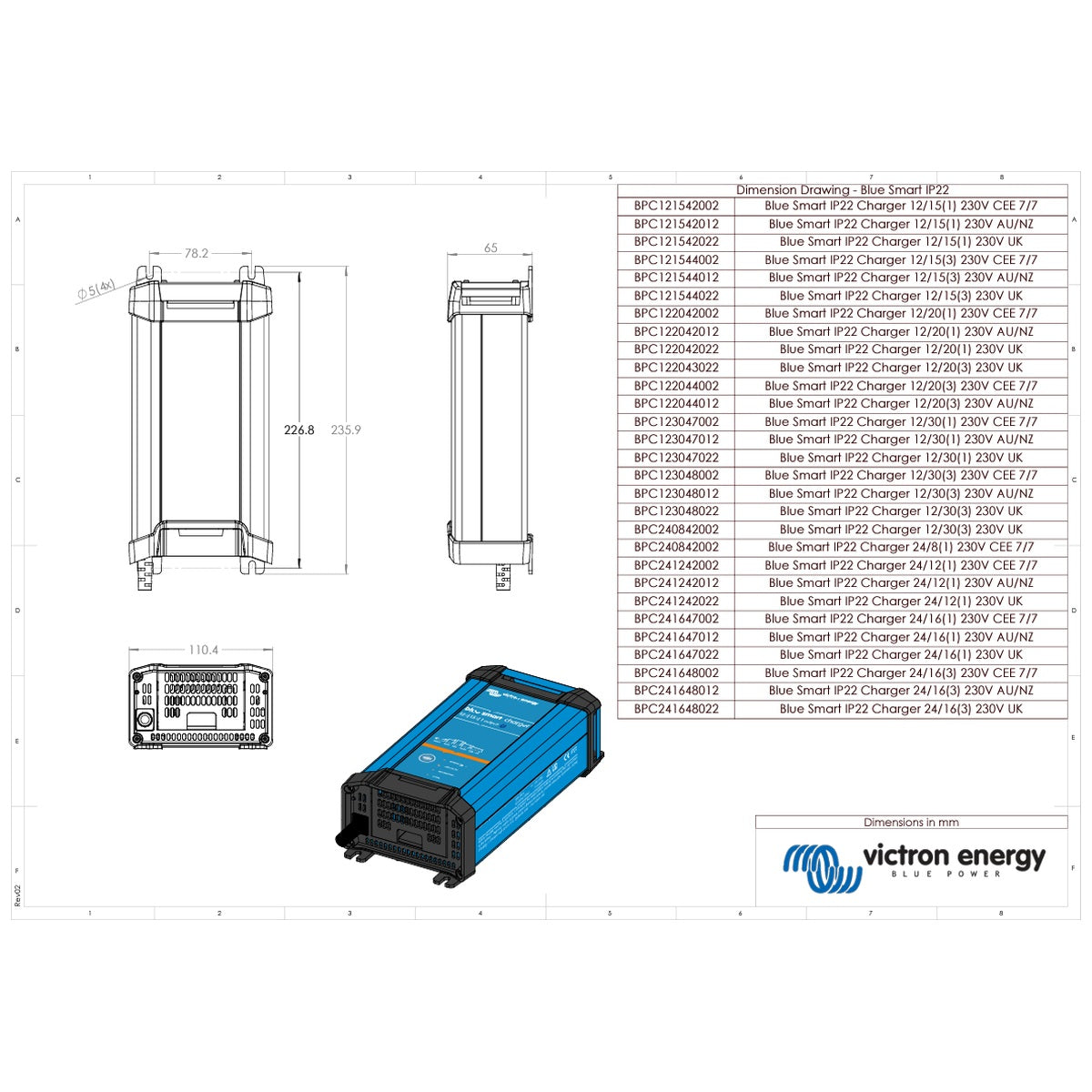 Victron Energy - 12V - BlueSmart - 12/20A - BlueSmart - IP22 - Battery Charger