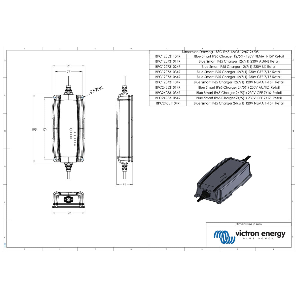 Victron Energy - 24V - BlueSmart - 24/5A - BlueSmart - IP65 - Battery Charger