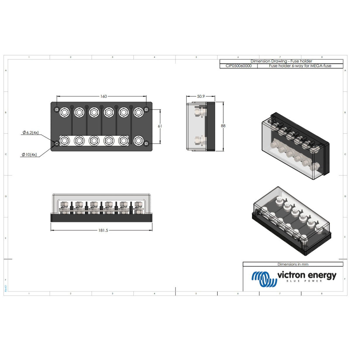 Victron Energy - Fuse Holder 6-Way for MEGA-fuse
