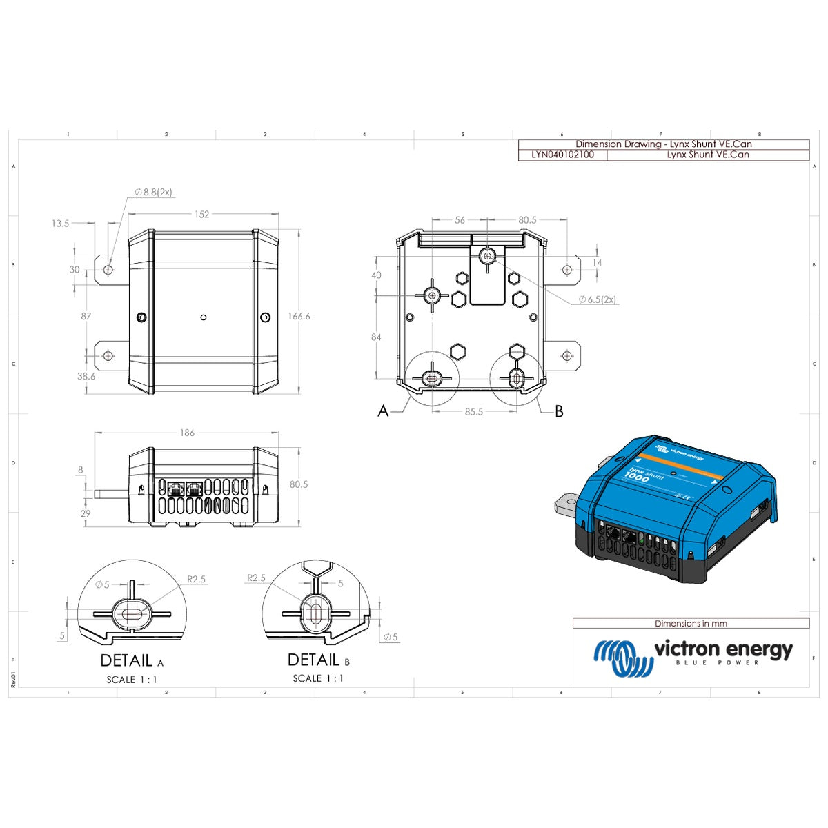 Victron Energy - 1000A - Lynx Shunt VE.Can - Battery Monitor - M8