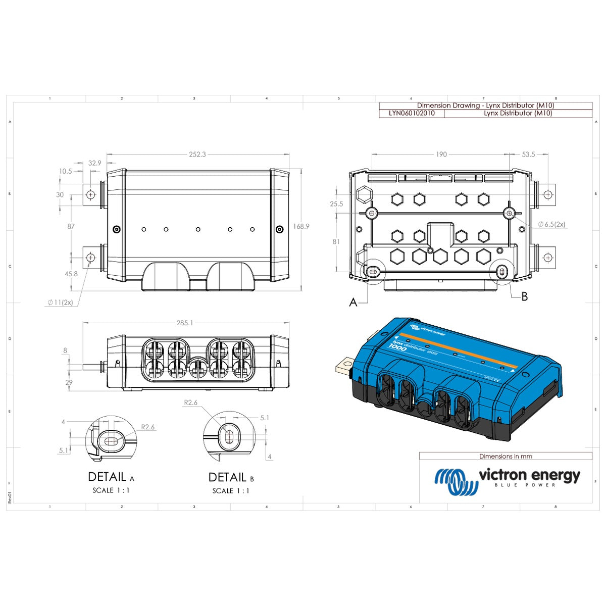Victron Energy - 1000A - Lynx Distributor - M10