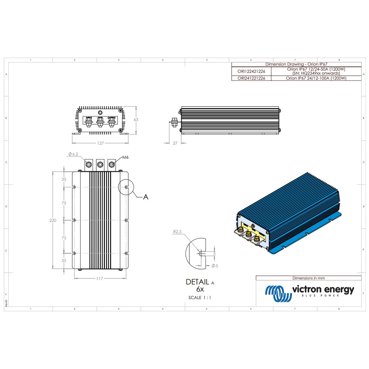 Victron Energy - 24V to 12V - 100A - Orion 24/12-100A Non-Isolated IP67 - DC-DC Converter