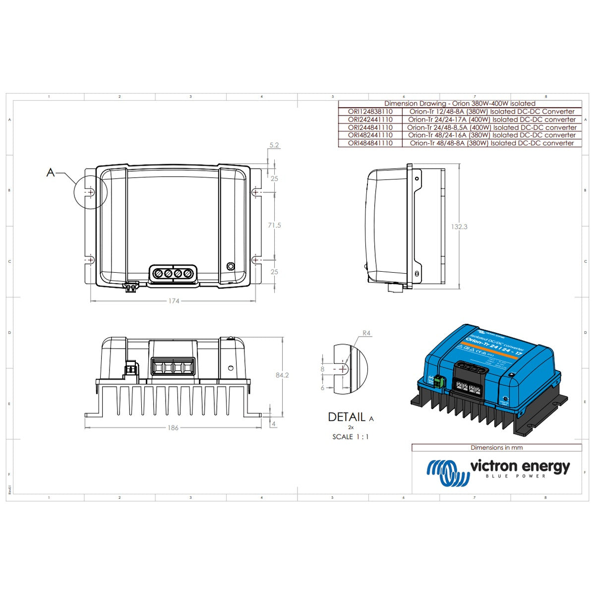 Victron Energy - 48V to 24V - Orion-Tr - 48/24-16A - Isolated DC-DC Converter