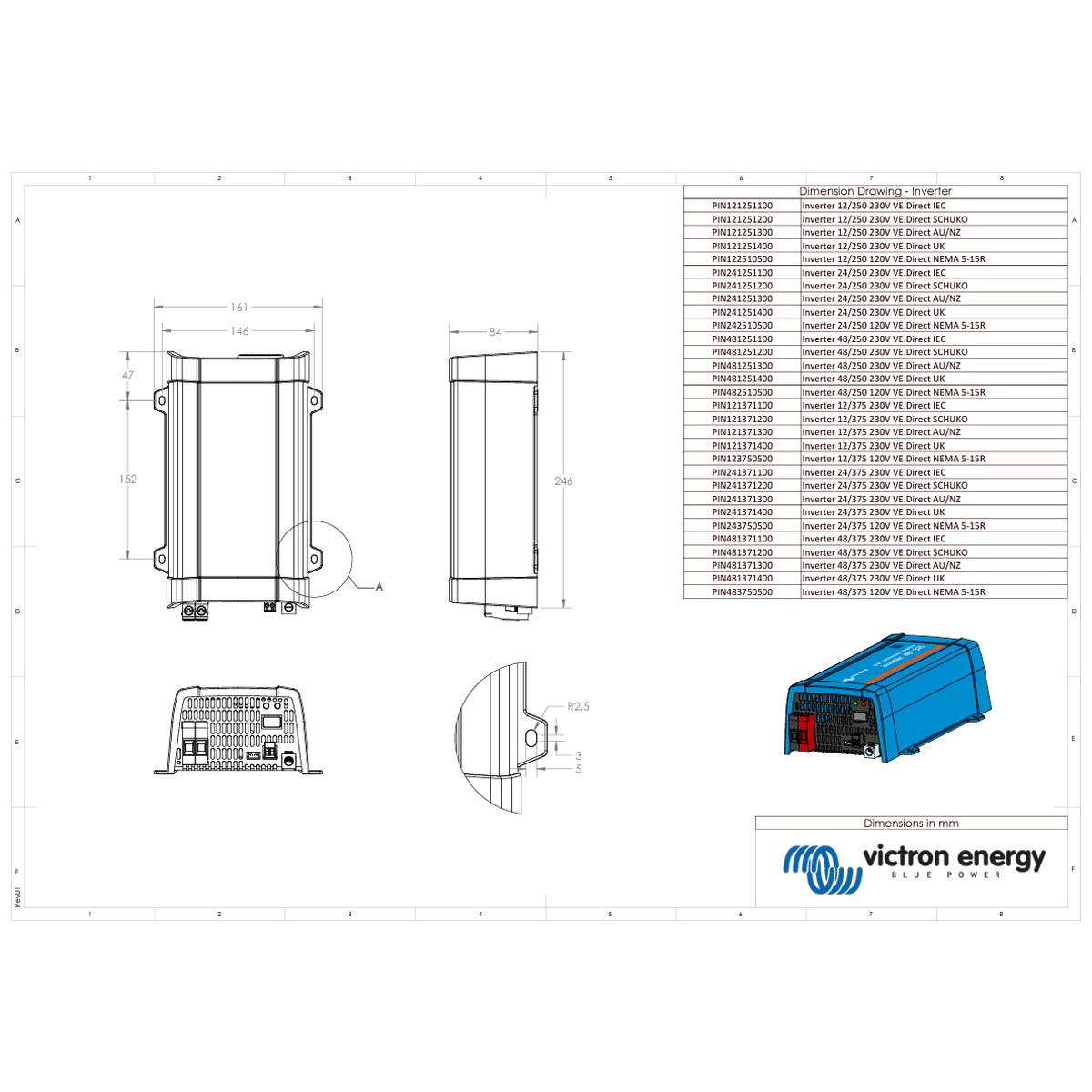 Victron Energy - 12V - 250VA - 12/250 - Phoenix VE.Direct - Inverter