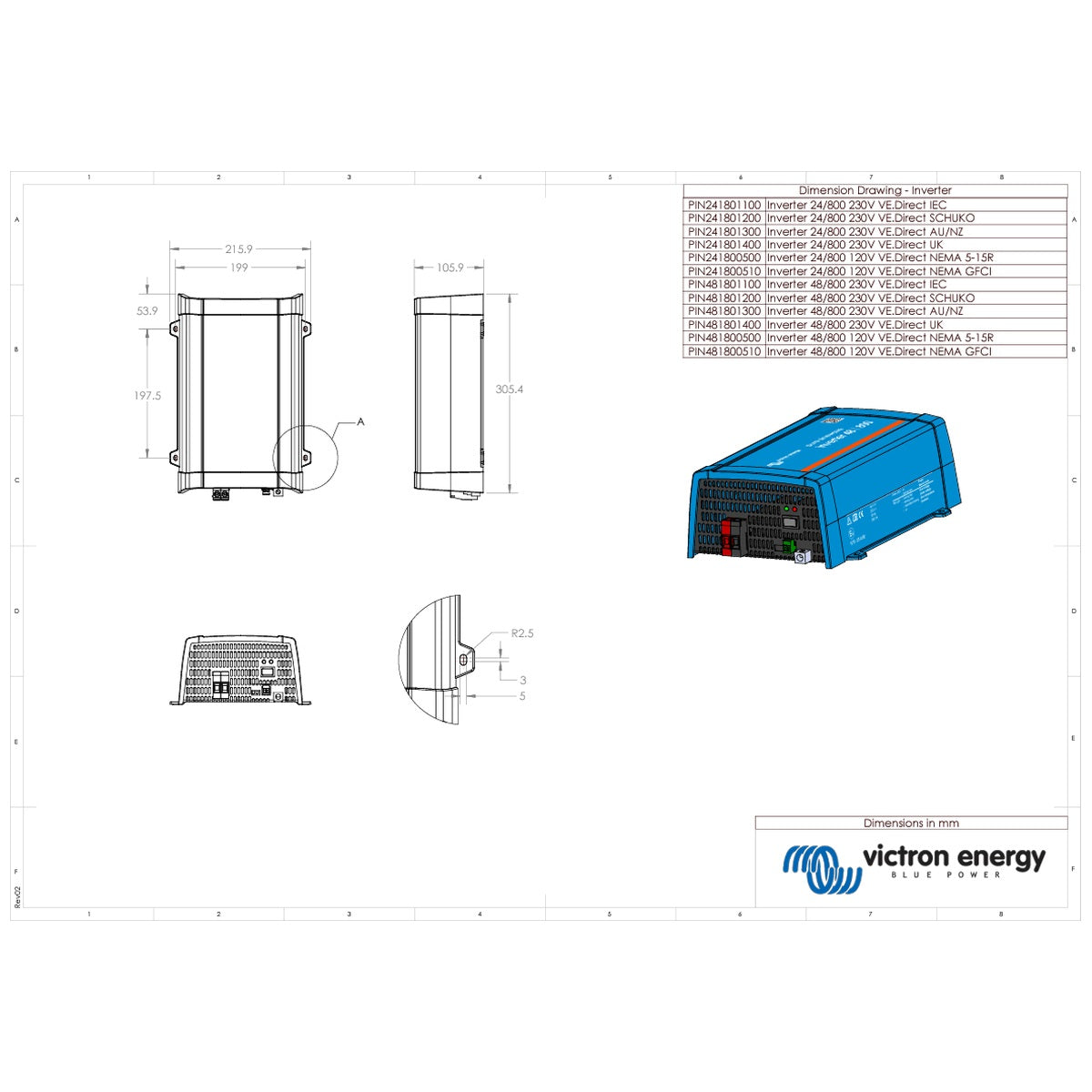 Victron Energy - 48V - 800VA - 48/800 - Phoenix VE Direct - Inverter