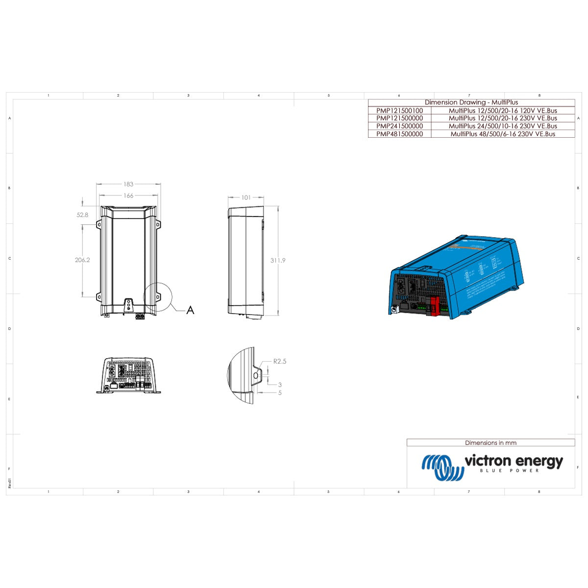 Victron Energy - 12V - 500VA MultiPlus 15/500/20-16 - Inverter/Charger