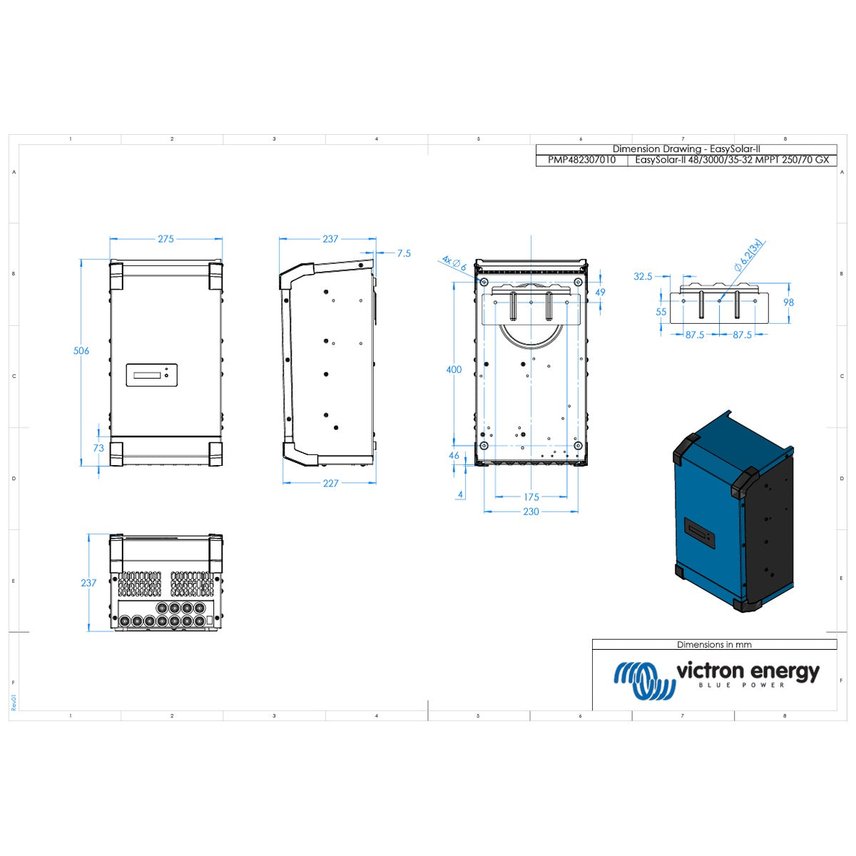 Victron Energy - 48V - 3000VA EasySolar-II 48/3000/35-32 - Inverter/Charger/MPPT 250/70 GX