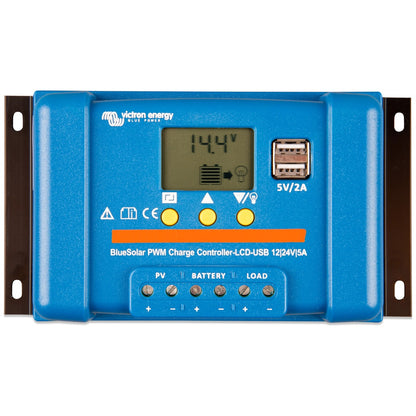 Victron Energy - 12/24V - 5A - BlueSolar PWM - LCD & USB - Solar Charge Controller