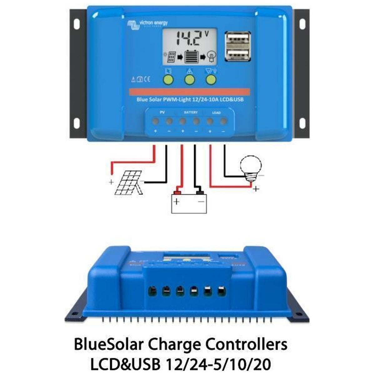 Victron Energy - 12/24V - 5A - BlueSolar PWM - LCD & USB - Solar Charge Controller