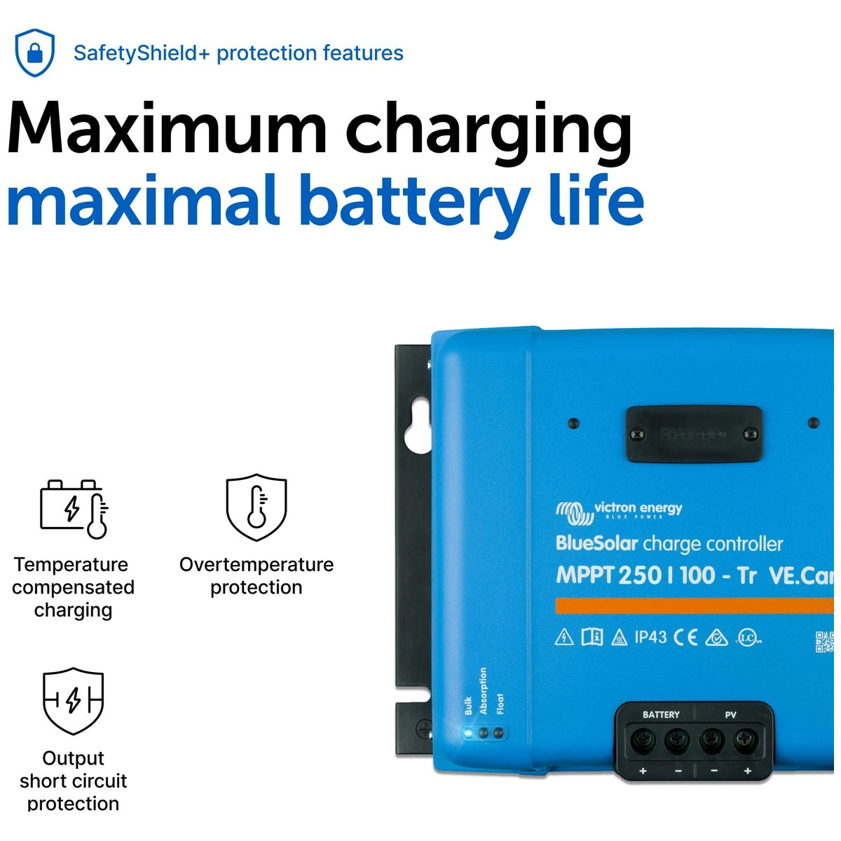 Victron Energy - 12/24/48V - BlueSolar MPPT 250/100-Tr VE.CAN - Non-Bluetooth - Solar Charge Controller