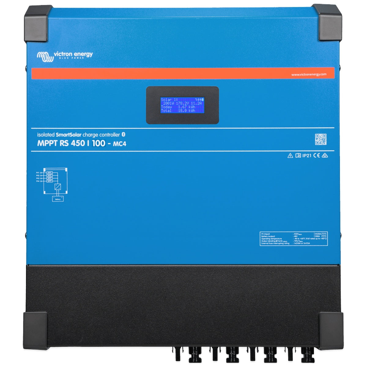Victron Energy - 48V - 100A - SmartSolar RS 450/100-MC4 - Bluetooth - High Voltage MPPT Solar Charge Controller