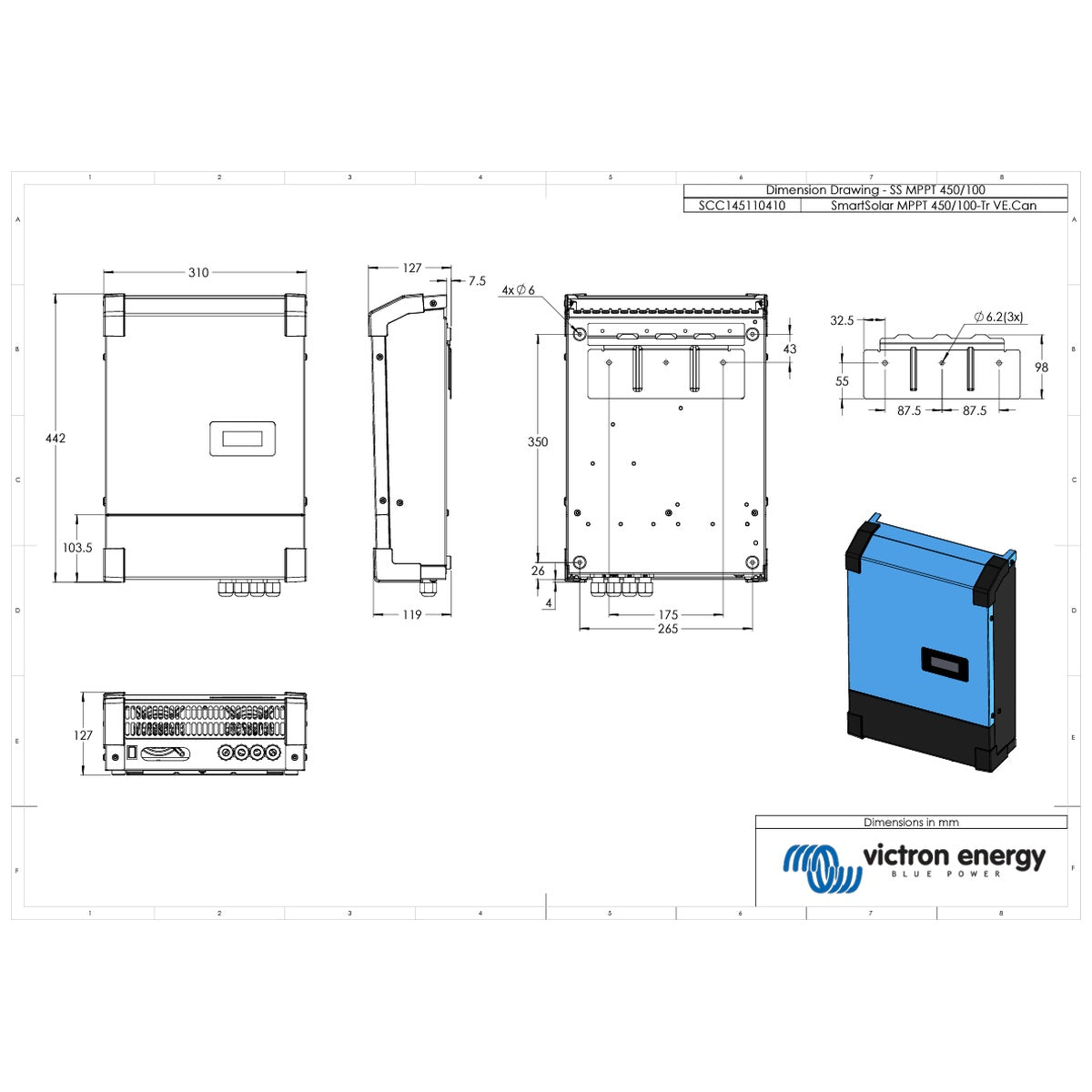 Victron Energy - 48V - 100A - SmartSolar RS 450/100-MC4 - Bluetooth - High Voltage MPPT Solar Charge Controller