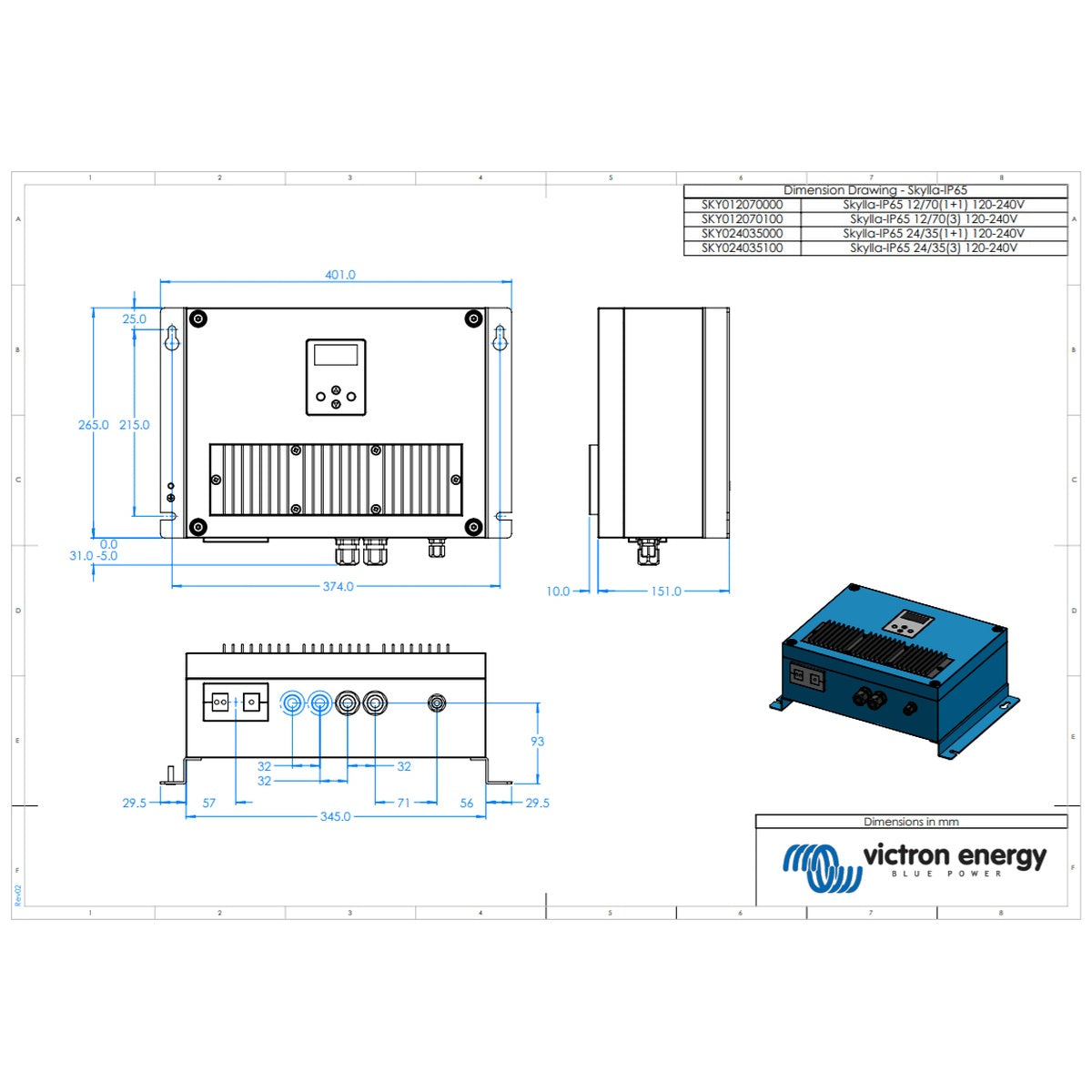 Victron Energy - 12V - 70A Skylla-IP65 12/70 (1+1) 120-240V - Battery Charger