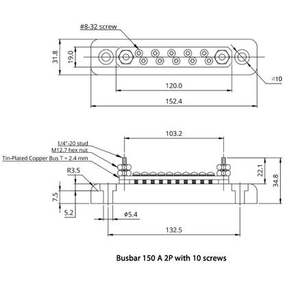Victron Energy - 150A - Busbar 2P/Terminals with 10 Screws & Cover