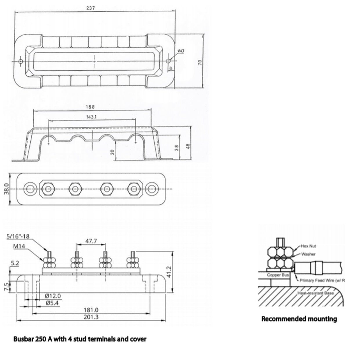 Victron Energy - 250A - Busbar 4P/Terminals & Cover