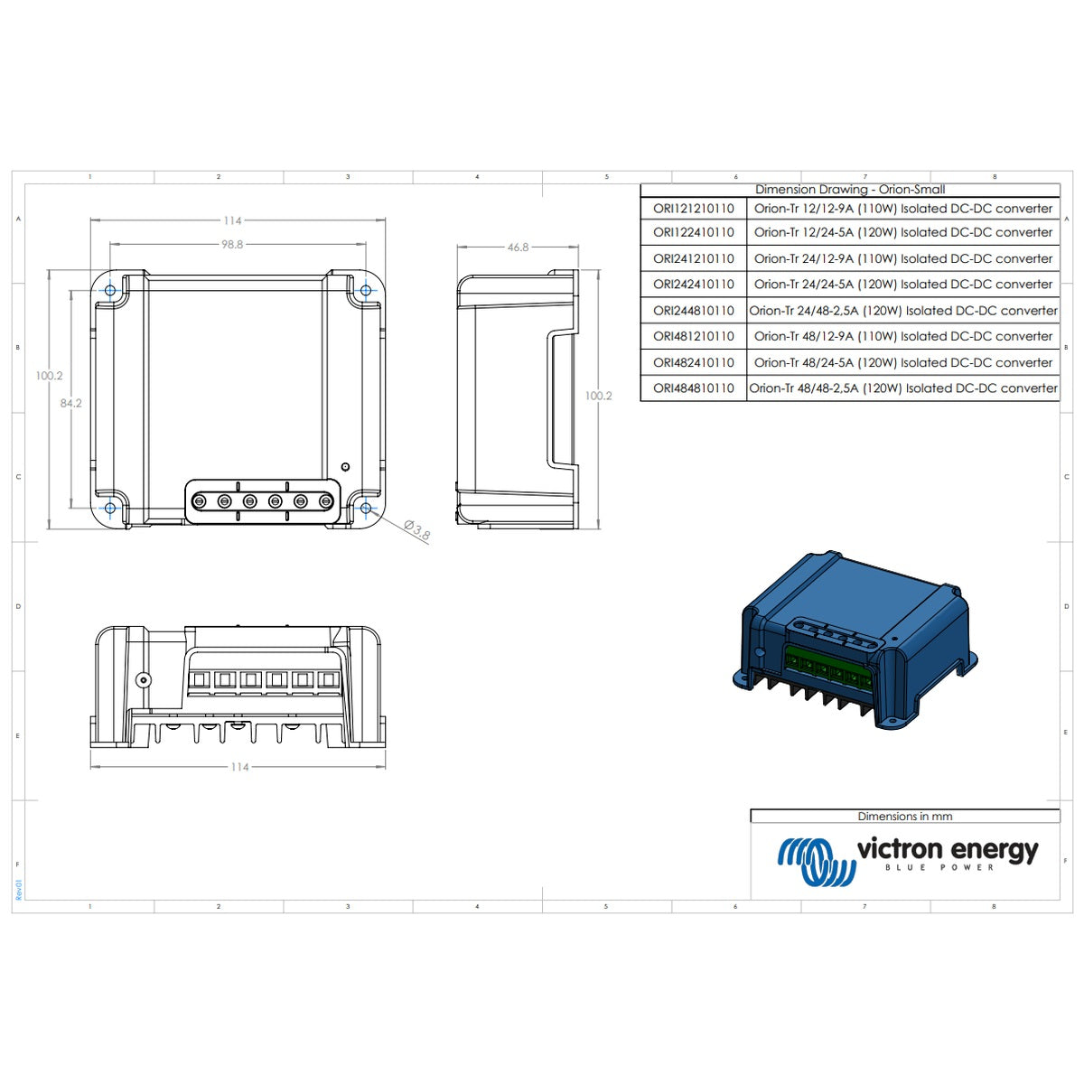 Victron Energy - 12V to 12V - Orion-Tr - 12/12-9A - Isolated DC-DC Converter