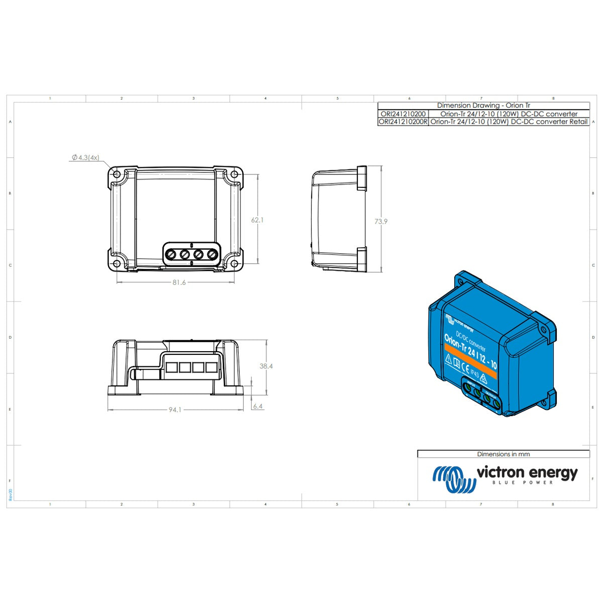Victron Energy - 24V to 12V - Orion-Tr - 24/12-10A - Non-Isolated DC-DC Converter