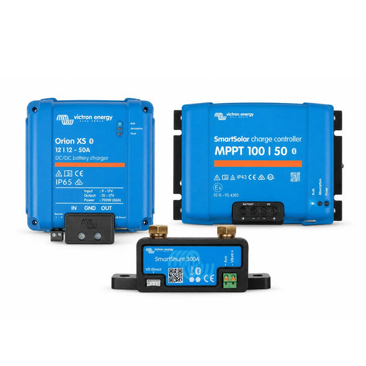 Victron Energy - 12V - 50A Power Management Bundle - SmartSolar MPPT 100/50 + Orion XS 12/12-50A + SmartShunt 300A