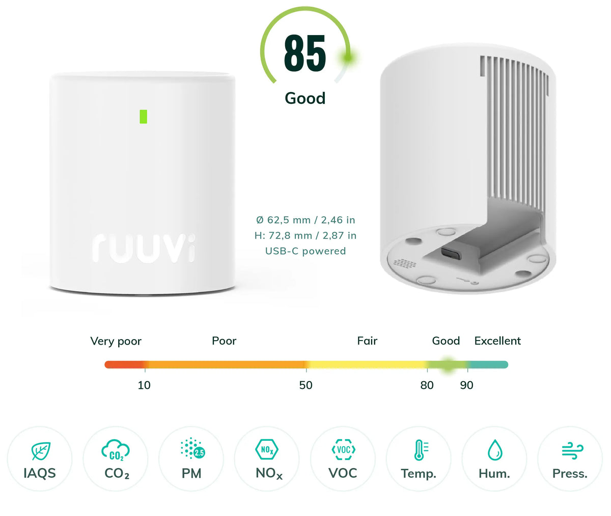 Ruuvi - Air Sensor (7in1) - Indoor Air Quality Monitor with CO2, PM, VOC and NOx