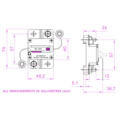 Exotronic - 100A - Surface Mount Waterproof DC Circuit Breaker (Pack of 10)