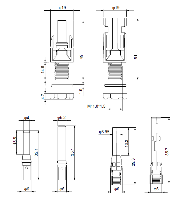Exotronic - Bulkhead (Panel Mount) Solar Connector Pair (Pack of 10)