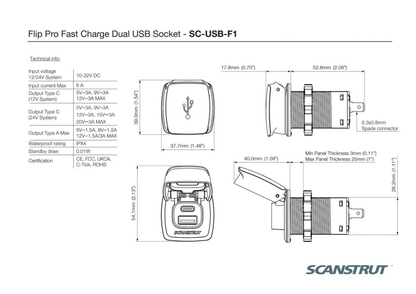 Scanstrut - 12/24V - Flip Pro - USB-A & USB-C Socket