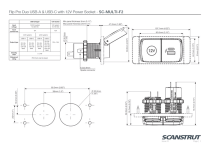 Scanstrut - 12V - Flip Pro Duo - USB-A, USB-C & 12V Accessory Socket
