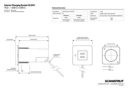 Scanstrut - 12/24V - TILE - Dual USB-C Socket - Brushed Stainless