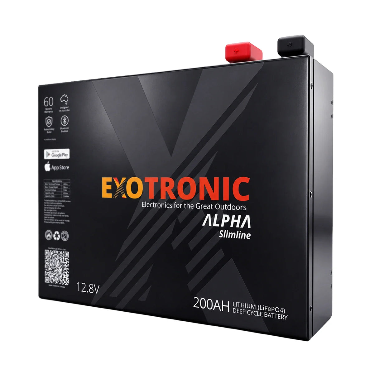Exotronic - 12V - 200AH - Alpha G2 Slimline Smart Bluetooth Lithium Battery