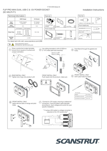 Scanstrut - 12V - Flip Pro Multi - Dual USB-C & 12V Accessory Socket