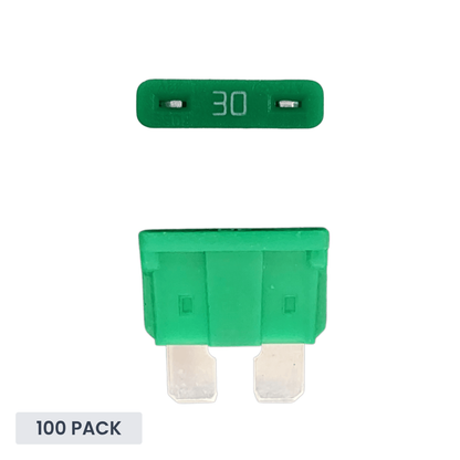 Exotronic - 30A - ATO/ATC Standard Automotive Blade Fuse (Pack of 100)