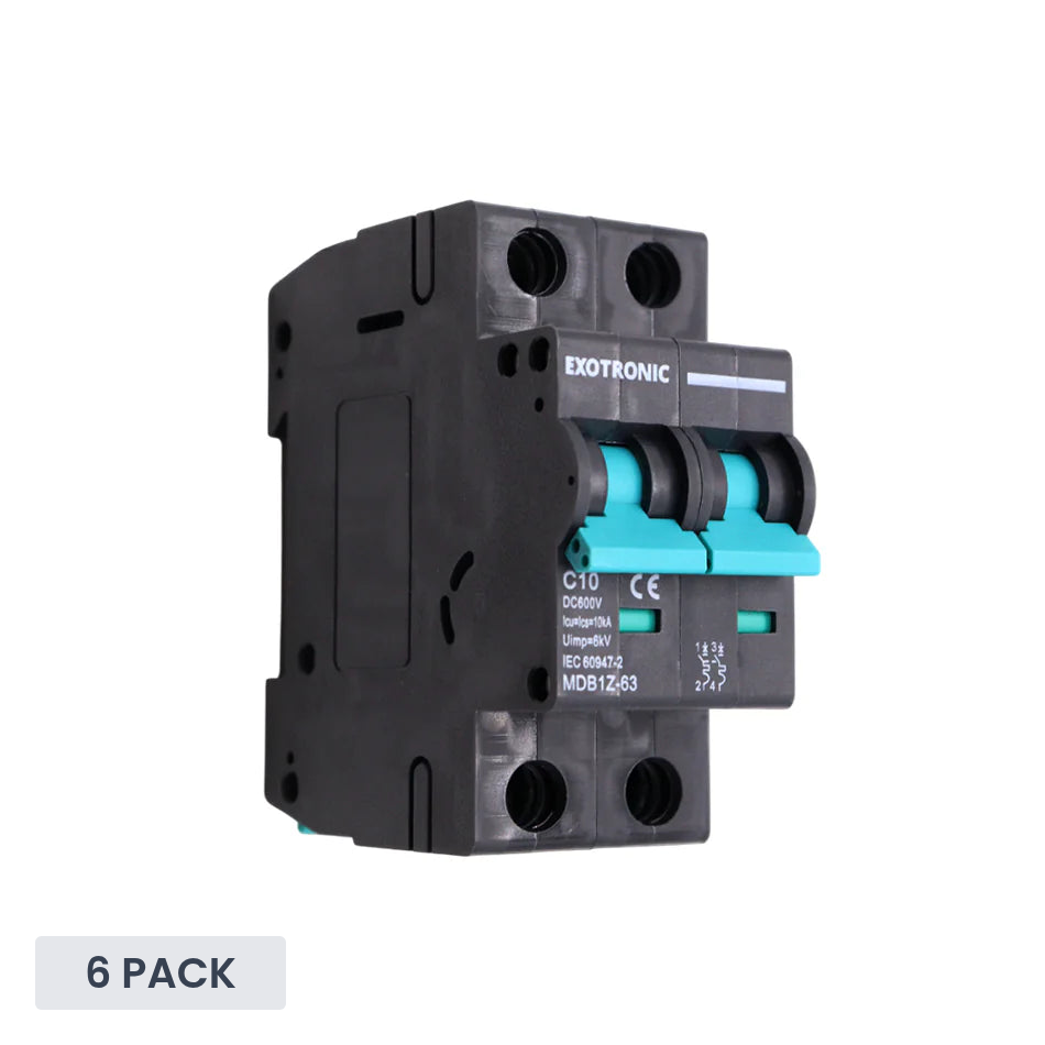 Exotronic - 10A - 2-Pole DC Circuit Breaker (MCB) (Pack of 6)