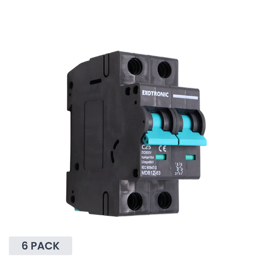 Exotronic - 25A - 2-Pole DC Circuit Breaker (MCB) (Pack of 6)