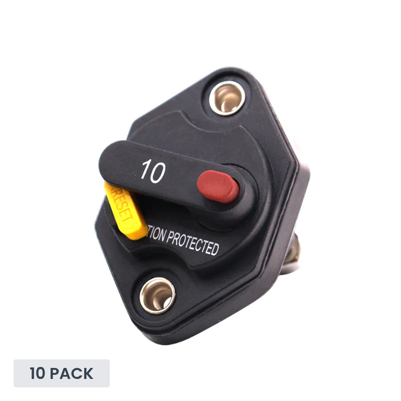 Exotronic - 10A - Mini Panel Mount Waterproof DC Circuit Breaker (Pack of 10)