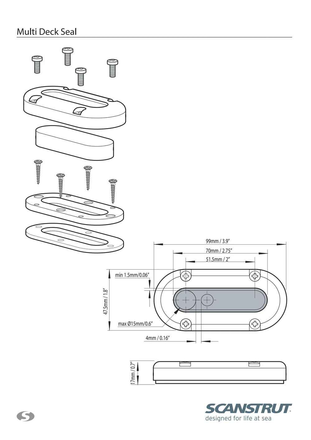 Scanstrut - DS-MULTI - Up to 15mm Vertical Multi Cable Seal - Aluminium