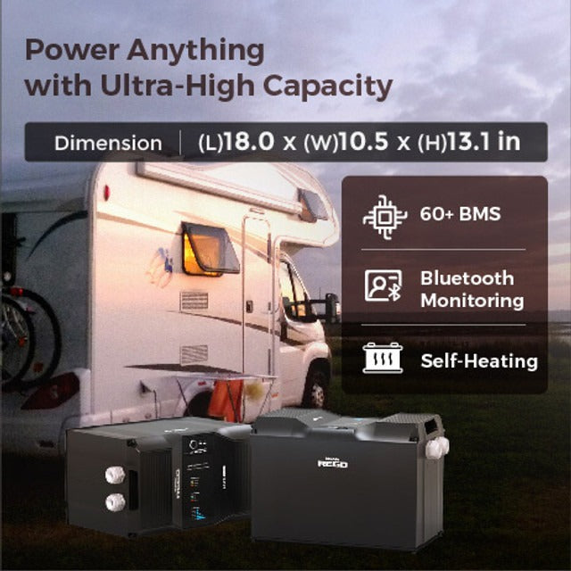 Renogy - 12V - 400AH - Rego Lithium Iron Phosphate Battery with Self-Heating