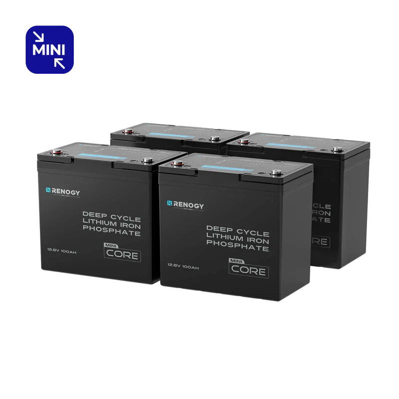 Renogy - 12V - 100AH - Core Mini Lithium Iron Phosphate Battery (Pack of 4)