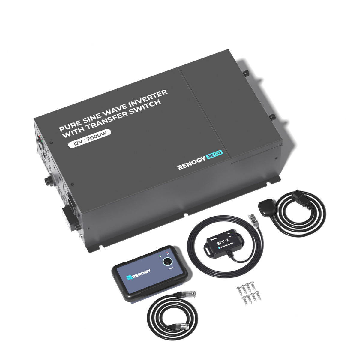 Renogy - 12V - 2000W - Rego Pure Sine Wave Inverter with Transfer Switch