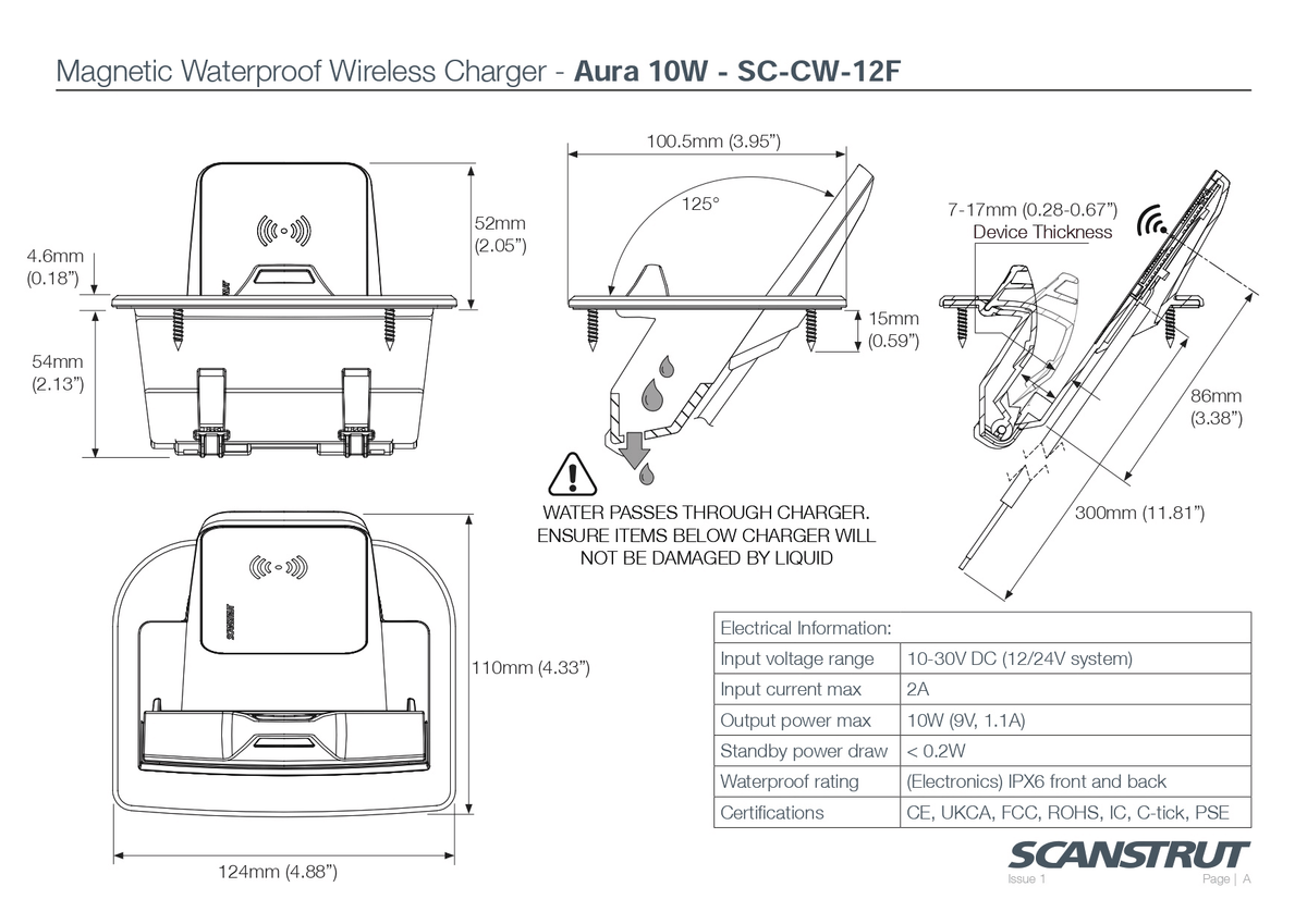Scanstrut - 12/24V - 10W - ROKK Wireless Aura Charger