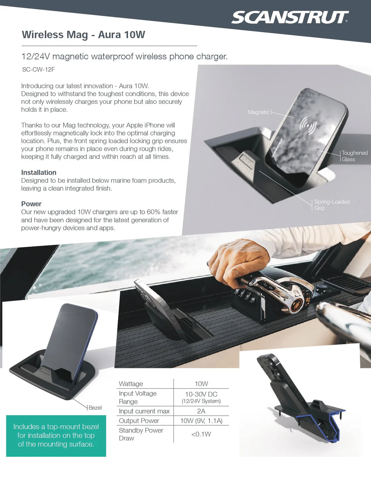 Scanstrut - 12/24V - 10W - ROKK Wireless Aura Charger