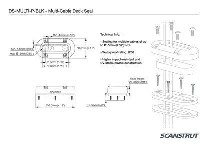 Scanstrut - DS-MULTI-P - Up to 15mm Vertical Multi Cable Seal - Black