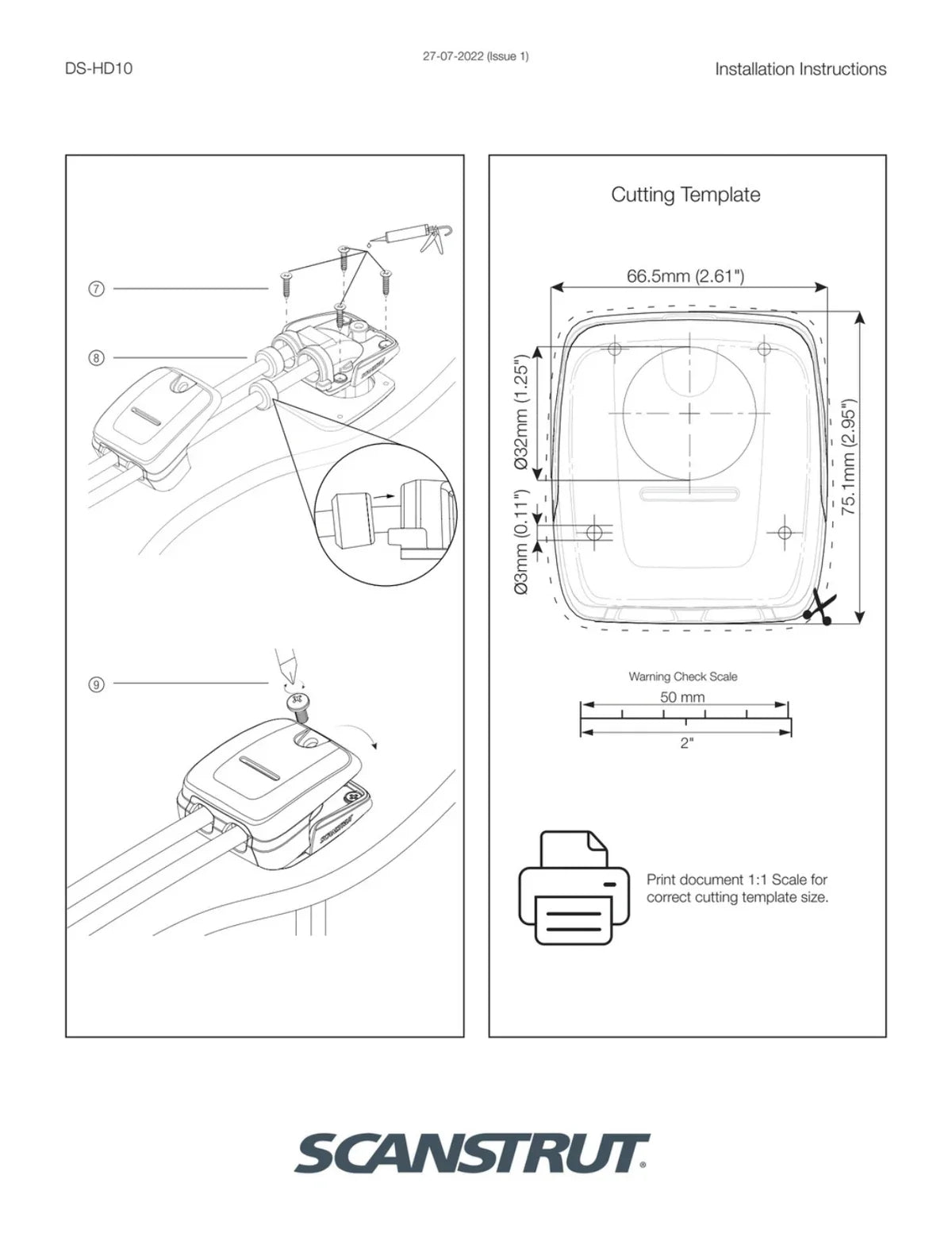Scanstrut - DS-HD10 - 6-10mm Horizontal Double Cable Seal - Grey