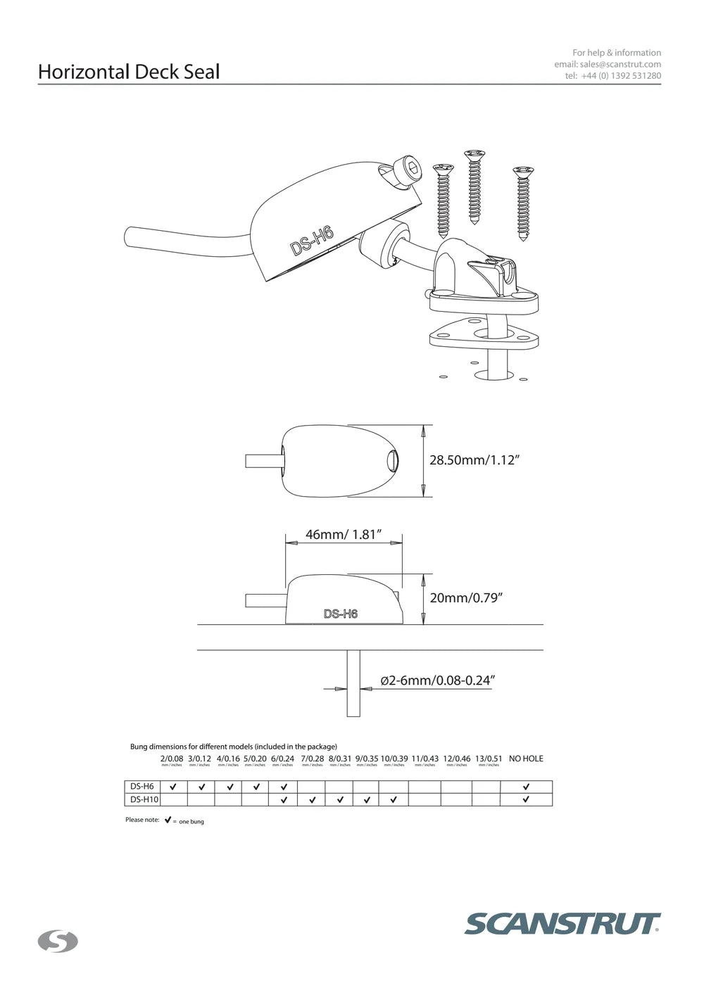Scanstrut - DS-H6 - 2-6mm Horizontal Cable Seal - Black