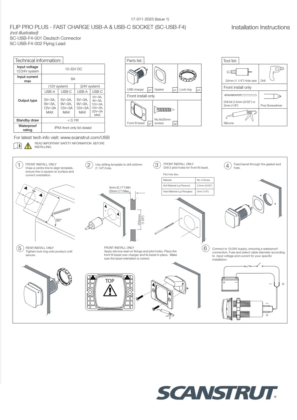 Scanstrut - 12/24V - Flip Pro Plus - USB-A & USB-C Socket