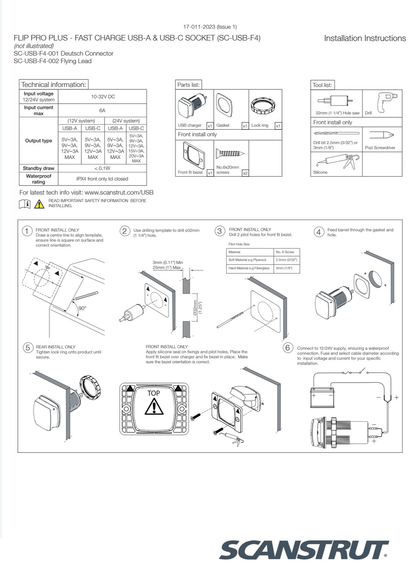 Scanstrut - 12/24V - Flip Pro Plus - USB-A & USB-C Socket