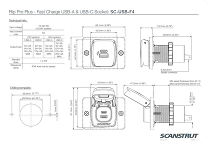 Scanstrut - 12/24V - Flip Pro Plus - USB-A & USB-C Socket