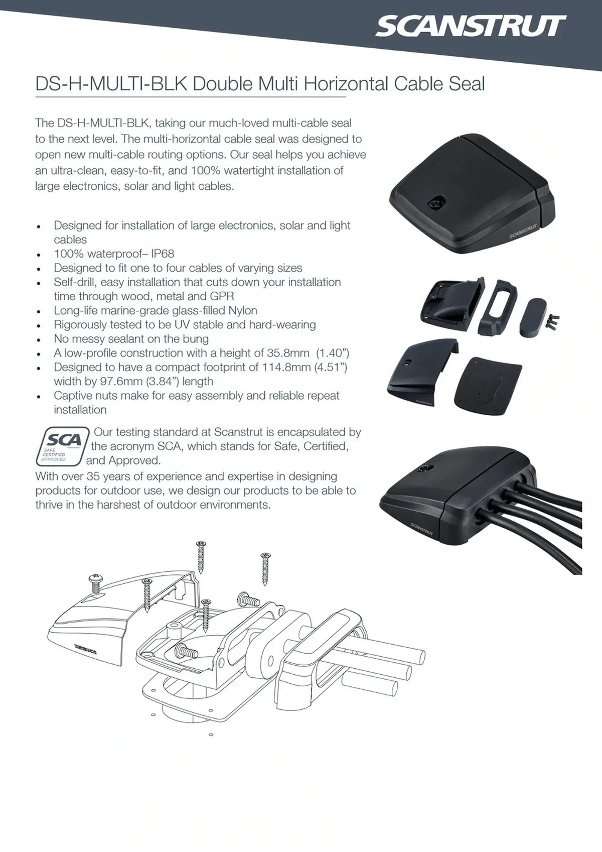 Scanstrut - DS-H-MULTI - Up to 15mm Horizontal Multi Cable Seal - Black